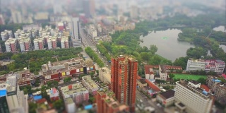 白天武汉城市景观公园湖泊航拍全景4k倾斜移位中国
