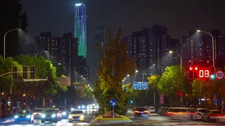 夜光南京著名的现代青年文化综合体交通街道全景，时间跨度4k中国视频素材模板下载
