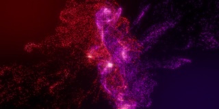 粒子墨水红色和紫色碰撞与闪烁的渐变颜色背景与慢动作拍摄