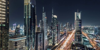 T/L PAN Dubai Skyline at Night / Dubai, UAE