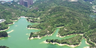 香港潭榄涌水塘上空鸟瞰图，夏季，白天