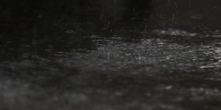 近距离观看，雨滴和地板上的倒影。