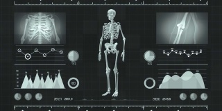展望未来界面与HUD与全息人体上半身，人体解剖学在未来医学界面。