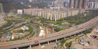 白天香港城市景观交通阻塞航拍全景4k