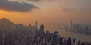 日落天空飞行香港城市航拍4k时间间隔