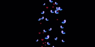 小鸟(蓝色和蓝色)和心形象征着情人节