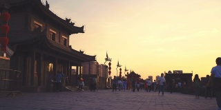 西安城墙日落，西安，陕西，中国