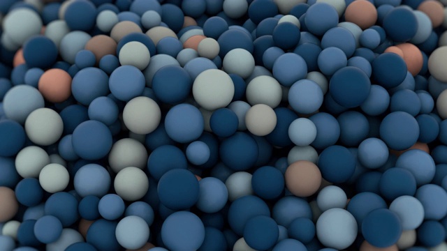 不同大小和颜色的塑料球，滚动，互相碰撞