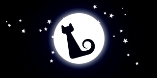 4K万圣节夜动画-猫在月亮前面|可循环