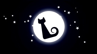 4K万圣节夜动画-猫在月亮前面|可循环视频素材模板下载