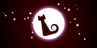 4K万圣节夜动画-猫在月亮前面|可循环