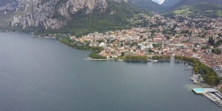 在科莫湖和圣马蒂诺山的无人机视频或莱科。意大利伦巴第的贝加莫阿尔卑斯山