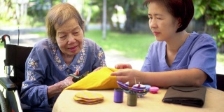 老年妇女与照顾者在针工艺职业治疗阿尔兹病