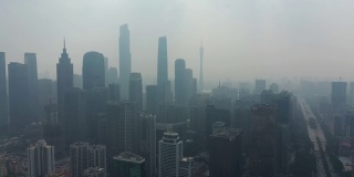 夏日雾霾广州市区航拍全景4k中国