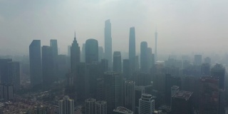 白天雾霾广州市区航拍全景4k中国