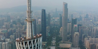 日落时分广州市著名塔顶视点航拍4k中国全景