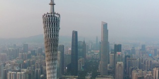 日落时分广州市著名塔顶市中心广场航拍4k中国全景
