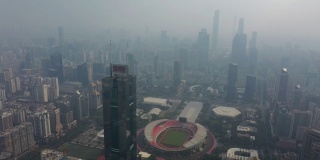 白天时间雾霾广州市市中心体育场广场区航拍全景4k中国