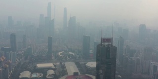 白天时间雾霾广州市市中心体育场广场区航拍全景4k中国