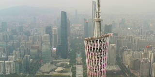 日落时分广州市区著名塔顶航拍4k中国全景