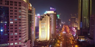 青岛市夜景灯光展示4k中国市区交通街巷湾航拍全景