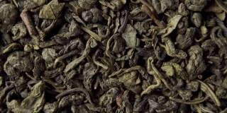 中国火药绿茶特写。干折叶
