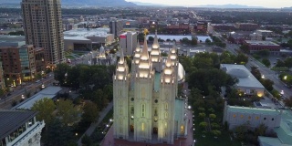美国犹他州盐湖城市中心盐湖城神庙无人机视频