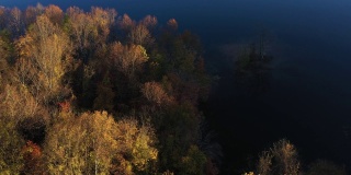 在阴影中的岛屿，日出突出的秋天的颜色，奥文斯米尔斯，马里兰州，美国