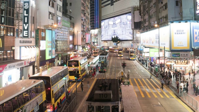 时间流逝:香港铜锣湾繁忙的街道，在晚上的时间，香港