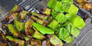 用香蕉叶木炭烤饭亚洲绿色有机环保食品容器