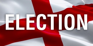 选举文本在英国国旗在风中飘扬视频片段全高清背景。现实的英国议会旗帜背景。英国国旗循环特写1080p 1920X1080镜头。英格兰国家国旗