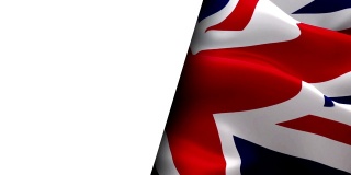 英国国旗在风中飘扬视频片段全高清半白色背景。现实的英国国旗背景。英国旗帜循环特写1080p 1920X1080镜头。英国伦敦国旗