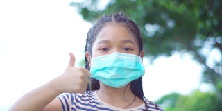 少女戴口罩微笑应对新冠肺炎疫情，慢镜头