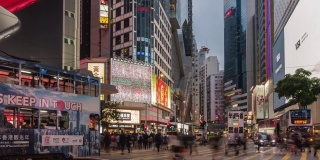 时间推移:香港城市商务区的夜景与交通灯小径