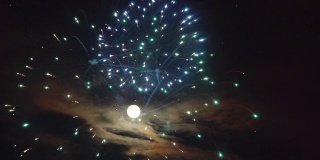 7月4日美国独立日，夜空中出现了不同颜色的烟花
