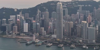 延时:航拍香港市中心日落