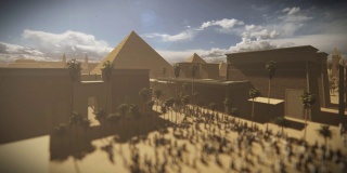吉萨的大金字塔、庙宇和步行的埃及人，埃及开罗