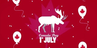 用鹿和气球氦气庆祝加拿大国庆日快乐