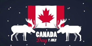 用国旗和驯鹿庆祝加拿大国庆日快乐