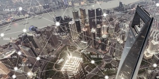 上海城市网络的T/L PAN鸟瞰图，日暮过渡