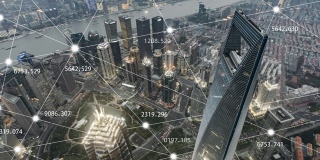 上海城市网络的T/L PAN鸟瞰图，日暮过渡