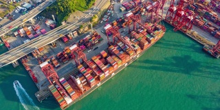 国际港口在香港进出口业务物流中使用起重机装载集装箱的超延时或滞后