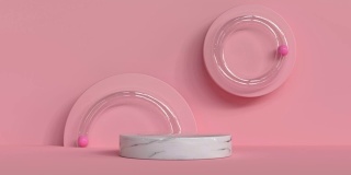 粉红墙圆几何形状玻璃管球内抽象运动3d渲染
