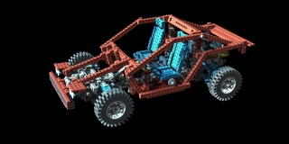 3d动画-测试汽车由塑料砖。