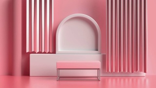 墙粉色金属窗帘白色曲线形状抽象运动3d渲染背景视频素材模板下载