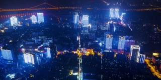 中国夜景时间照亮武汉城市景观交通街道市中心航拍全景4k时间流逝