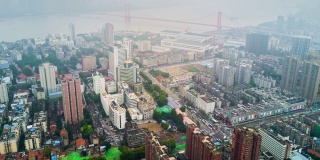 中国阴天时间武汉城市景观江边航拍全景4k时间流逝