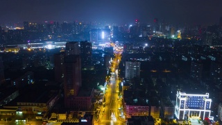 china night time illuminated wuhan cityscape traffic street aerial panorama 4k time lapse视频素材模板下载