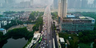 中国白天时间武汉城市景观交通街道道路航拍河滨全景4k时间推移
