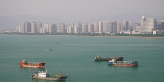 白天三亚市海湾游艇停车场酒店一览中国海南4k全景
